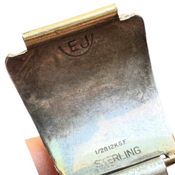 VTG 1970s Old Pawn NAVAJO Turquoise-Coral Men's Watchband EJ 12k Gold Sterling - Picture 6 of 7